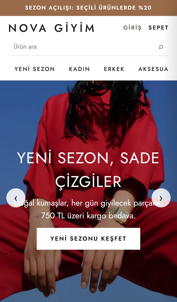 Demo mağazanın telefon görünümü